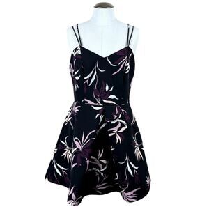 Women's Keepsake Black Pink Mini‎ Bird of Paradise Fit & Flare Short Dress Large